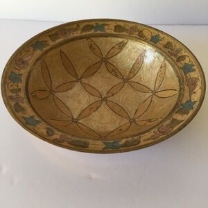 Vintage Solid Brass Enameled Bowl